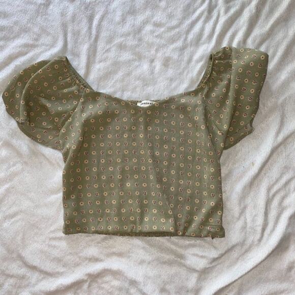 Monteau sweetheart neckline off the shoulder sage green crop top | Sz M - Picture 2 of 5